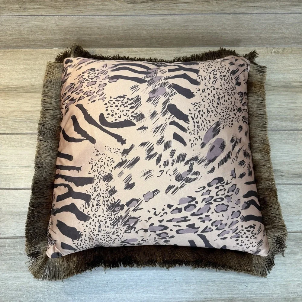 Paoletti Cushion Pillow Duck Feather Safari Animal Print Fringe Decorative